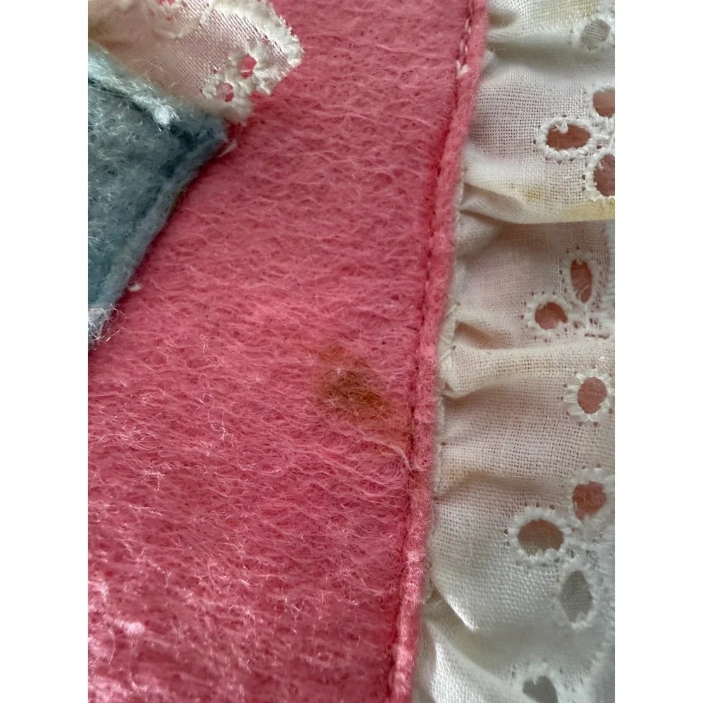 Vintage Nancy's Fancy Tooth Fairy Pillow Pink‎ Blue Felt Eyelet Lace 6x6